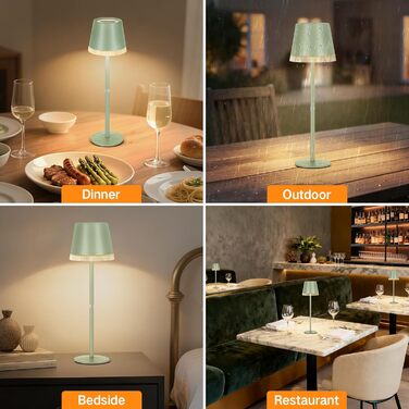 Світлодіодний настільний світильник OUTON з акумулятором, USB-C, 3 режими світла, димування, зелений - 2 шт.