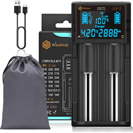 Зарядний пристрій LCD для акумуляторів AA, AAA, 18650, 26650, 21700, RCR123A, NI-MH/NI-Cd, 3.7V/1.2V, 2A, з дисплеєм