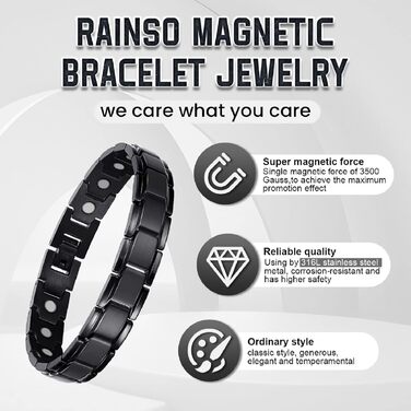 Чоловічий магнітний браслет RainSo чорний матовий з титанової сталі, зняття болю при артриті, для спортсменів та батьків