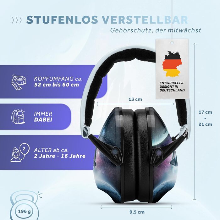 Schallwerk® Kapselgehörschutz Kiddies (Space) - навушники шумозахисні для дітей, mini, ідеальні для повсякденного використання та заходів