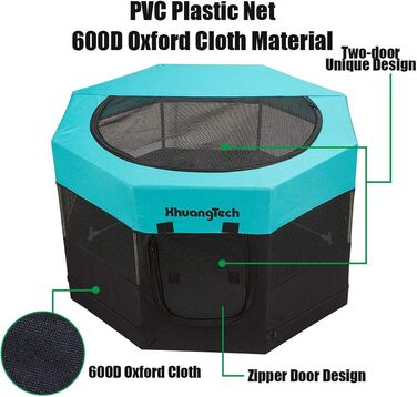 Клітка-загон для собак, котів, кроликів та морських свинок XhuangTech, з м'якого матеріалу, портативна, складана, з металевим каркасом, для цуценят, блакитна (87,6 x 87,6 x 54,9 см)