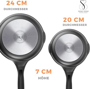 Набір сковорідок Stone&Stone (4 шт.): 20, 24, 28, 32 см | Антипригарне покриття, індукція, газ | Алюміній, сталь, німецьке покриття, без PFAS | + 4 кришки, 4 аксесуари