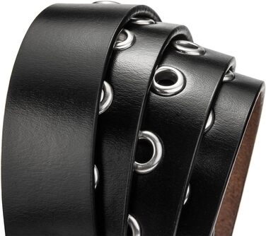 Жіночий шкіряний ремінь з металевою пряжкою для джинсів Dreess, ширина 1.1 см, довжина 115 см (підходить для обхвату талії 95-106 см), колір: чорний