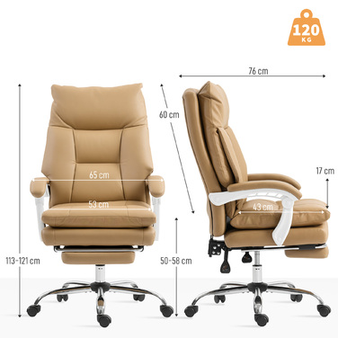 HOMCOM Ergonomic Office Chair with Lumbar Support, Foldable Armrests, and Footrest - Light Brown