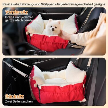 Автокрісло для собак 3-в-1 – переносна лежанка для маленьких собак, з м'яким матрацом, для переднього або заднього сидіння, внутрішнє та зовнішнє використання (червоний)