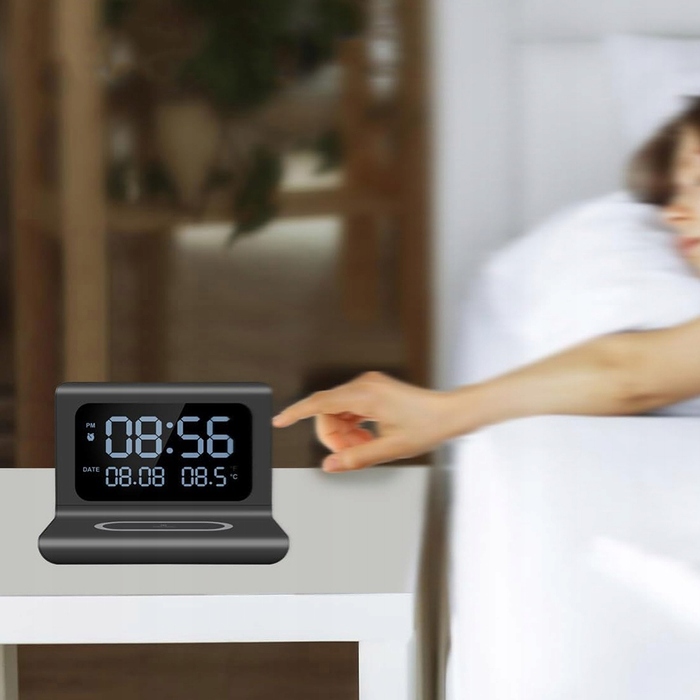 Годинник з бездротовою зарядкою для телефону, LED-дисплей, 15 Вт