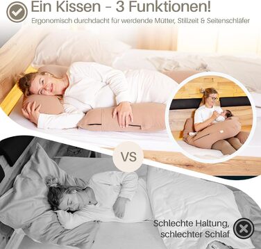 Подушка для вагітних та годування XL з піни Memory Foam, бавовняний чохол, коричнева