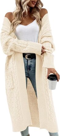 Жіночий в'язаний кардиган Saodimallsu Strickjacke, велика в'язка, світло-зелений (бежевий, XL), з кишенями