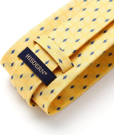 HISDERN Комплект краватки та нагрудного хустинки: жовтий, в клітинку, класичний | Елегантний аксесуар для весілля