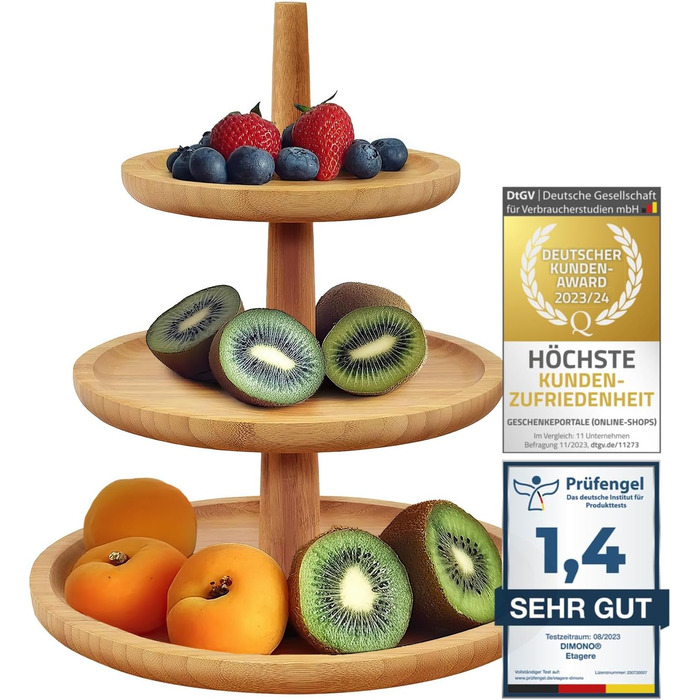 Підставка для сервірування Dimono® Deluxe з 3 ярусами; Таця для фруктів, овочів та десертів з бамбукового стійки