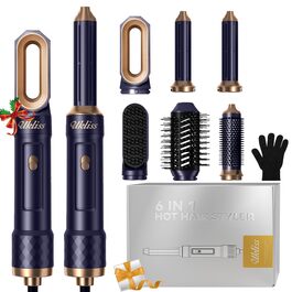 UKLISS Airstyler 6 в 1: Фен-щітка, стайлер для волосся з автоматичною завивкою, Pro Blue