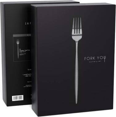 FORK YOU Cutlery Set Black Matt (16-piece), Stainless Steel, Table Cutlery for 4 People, Dishwasher-Safe, Gift Set in High-Quality Gift Box