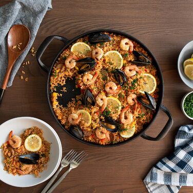 Chef Pomodoro Cast Iron Grill Pan – Cast Iron Grill Pan for Stove, Grill, Oven & Campfire – Cast Iron Pan - Pizza Pan Baking Sheet Round - Gas Grill Griddle - Cast Iron Pan for Gas Grill (36 cm Paella Pan)