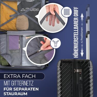 Чемодан дорожній 120L (75x50x33) з колесами - міцний тріумф, з кишенею для ноутбука та захистом кутів (XL, Чорний, 3-Set (20, 24, 28 дюймів))