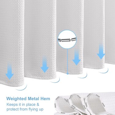 Штора для ванної кімнати Waffel з кільцями, 182x182 см, біла - водовідштовхувальна, анти-грибок