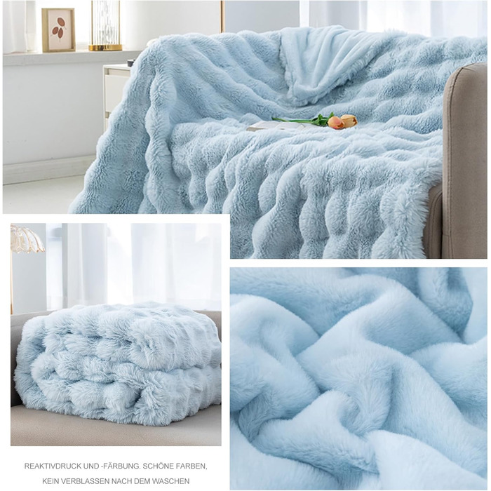 Плед Ergocar з м'якого штучного хутра, 160x200 см, світло-блакитний | Плед для дивану, крісла, ліжка
