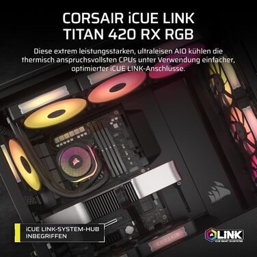 Система водяного охолодження Corsair iCUE LINK Titan 240 RX RGB для CPU - 240 мм AIO з 2 вентиляторами RX120 RGB, сумісна з Intel LGA 1851/1700, AMD AM5/AM4, з iCUE LINK Hub (Чорний)