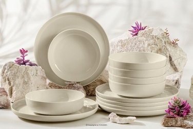 Обідній сервіз Konsimo Victo, бежевий глянцевий, набір тарілок на 6 осіб (12 предметів)