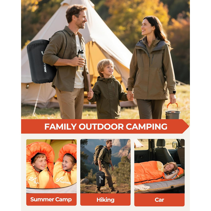 Сплячий мішок Sportneer для кемпінгу: 3-4 сезонний, легкий, компактний, для дорослих