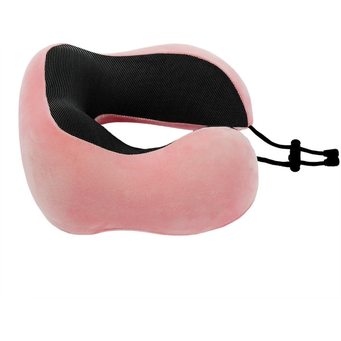 Подушка для шиї з піною пам'яті, 360-градусна підтримка голови, комфортна та легка, ідеальна для сну в літаку, авто, поїзді, автобусі та вдома, з чохлом (Рожева)