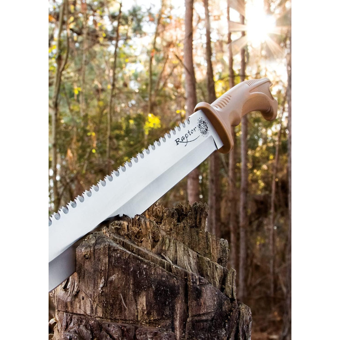 Мачете Colombian Raptor Sawback з піхвами, 3Cr13 нержавіюча сталь, гачок, ергономічна ручка ABS, для кемпінгу та туризму, 45,7 см, коричневий