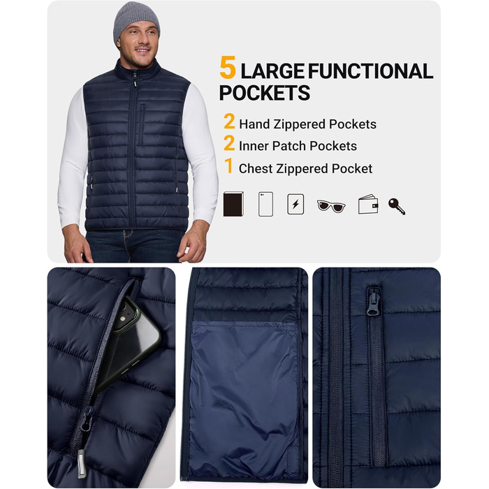 Чоловіча степна жилетка Outdoor Ventures - тепла, легка, для спорту та активного відпочинку (гольф, біг, походи) - темно-синій, XXL