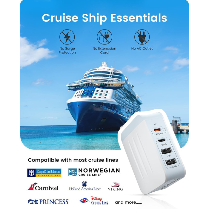 Універсальний адаптер LENCENT з USB зарядкою 45W, 4 порти (2x USB-A, 2x USB-C) - EU/US/UK/AU