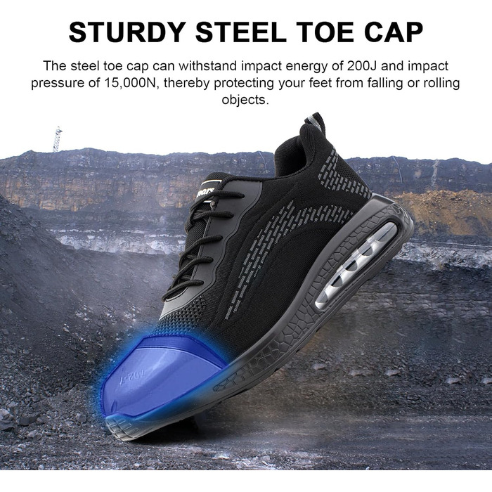 Черевики робочі чоловічі/жіночі Hitmars, захисні черевики з металевим підноском, зручні кухарські черевики, легкі черевики, черевики для дахів, чорні/сині, EU36-48