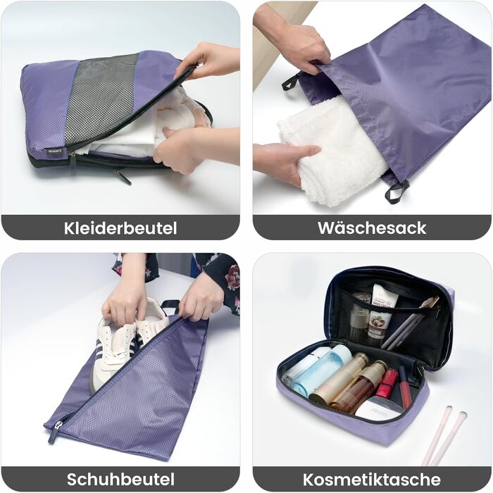 Органайзери для валізи компресійні, набір 6 шт. (Ельфенбайн, фіолетові) - Куби для пакування, компресійні пакети для подорожей