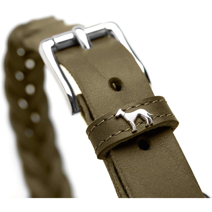 Нашийник для собак HUNTER SOLID EDUCATION SPECIAL, шкіряний, міцний, ручної плетіння, розмір S (45 см), оливковий колір