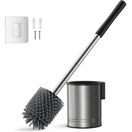 Набір для туалету Hamitor: щітка для унітазу з силікону та нержавіючої сталі, настінний монтаж без свердління, швидковисихаючий тримач, сріблястий