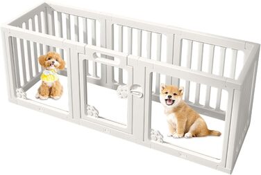 Клітка для собак з дверима, безпечна клітка для собак, цуценят, котів, кроликів, горностаїв, легка у встановленні та чищенні, пластикове вольєр з анкерами та присосками для маленьких (5 + 3: 50 x 150 см)