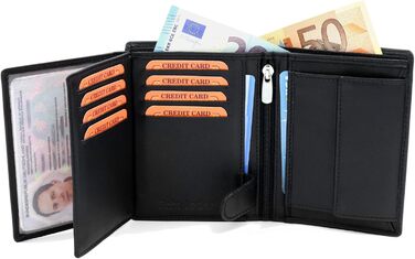 Fa. Volmer Black Leather Wallet made of genuine leather in portrait format with TÜV-tested RFID protection Phoenix 3, Black