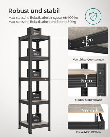 SONGMICS 5-Tier Adjustable Storage Shelf Unit - Vintage Brown & Black