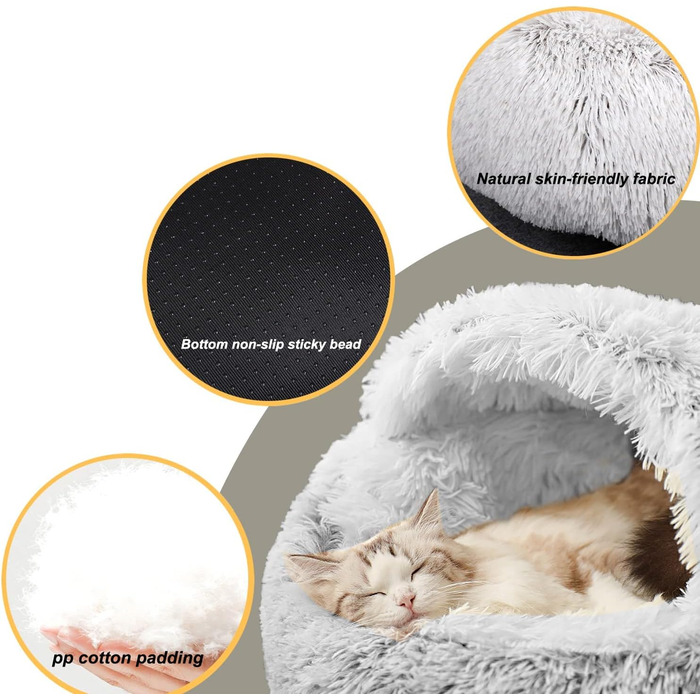 YUDANSI Cat Bed, 40cm Covered Dog Bed Cat Cave Bed Donut for Kittens Puppies, Plush Faux Fur Nest Fluffy Dog Bed Round Dog Cushion Dog Sofa Cat Bed for Cats and Small Dogs