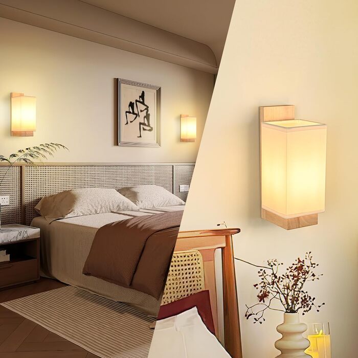 Настінний світильник Gleonlux з дерева, вінтажний стиль, E14, тканинний, для дому, індустріальний, для сходищ, вітальні, спальні, коридору, квадратний (10x12x25)