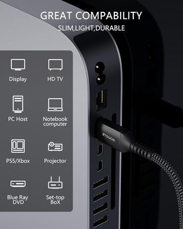HDMI кабель Stouchi 2 м 8K 10K 4K Ultra High Speed 48Gbps 4K120 144Hz eARC HDR10 4:4 HDCP 2.2/2.3 Dolby, сумісний з Fire TV/Roku TV/PS5/Xbox Series X/Samsung/Sony/LG (2 шт., чорний)