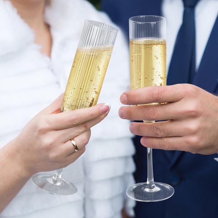 Набір келихів для шампанського Qulable (4 шт.) - елегантні келихи для шампанського, просекко, подарунок на заручини, весільний подарунок, келихи для шампанського Edge для жінок, чоловіків, річниця, день народження (4 шт., смугастий)