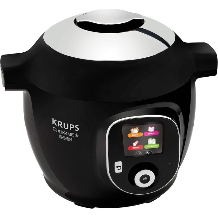 Krups CZ7158 Cook4Me+ Connect Multicooker | 1600 Watt | Electric Pressure Cooker | Includes Free App | Bluetooth Control | 4 Liter Capacity | Black/Chrome