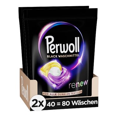 Капсули для прання Perwoll Renew Caps Black для темних речей, All-in-1, відновлення кольору та волокон, 80 прань (2 x 40 шт)