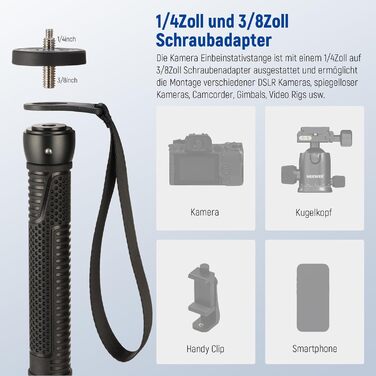 NEEWER Монопод 155 см для камери: легкий, портативний, з адаптерами 1/4' та 3/8' для DSLR та відеокамер, витримує до 8 кг