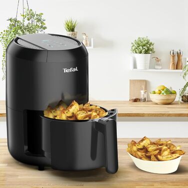 Аерофритюрниця Tefal EY3018 Easy Fry Compact, 1,6 л, 6 програм, цифровий дисплей, для 1-2 осіб, енергозберігаюча, без олії, чорна
