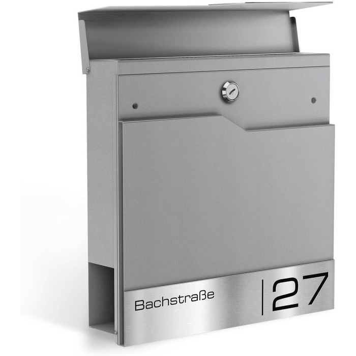 Поштовий ящик Metzler Thobe з нержавіючої сталі, з відділенням для преси та табличкою для імені - сучасний вуличний поштовий ящик (графітовий алюміній)
