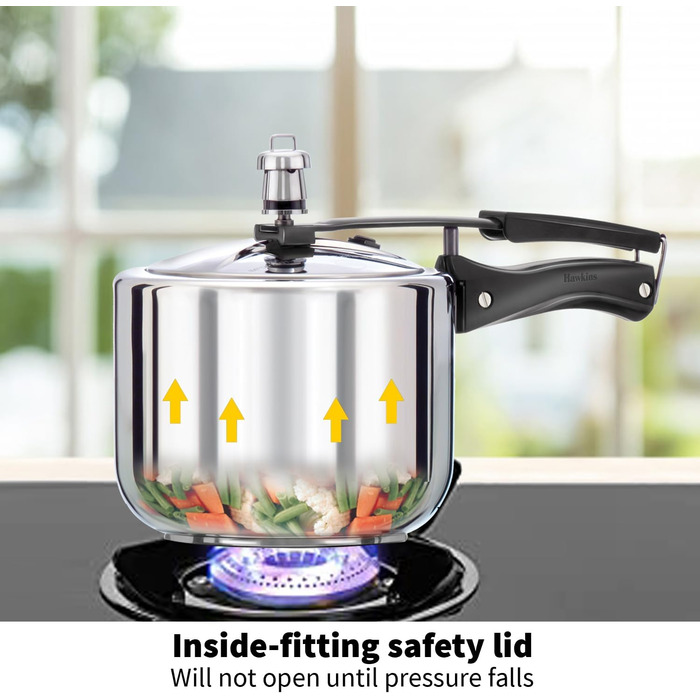 Hawkins Modell B 3 33 Hard Shell Cover L High Stainless Steel Pressure Cooker, small, silver