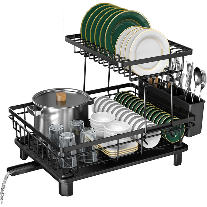 Підставка для посуду ROTTOGOON 2-ярусна, з нержавіючої сталі, чорна - органайзер для кухонних аксесуарів