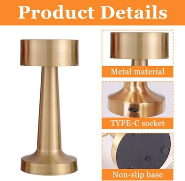 LED торшер настільний бездротовий, 2 шт. з сенсорним керуванням, 3 режими, 2000mAh, тепле світло для спальні та нічного столика