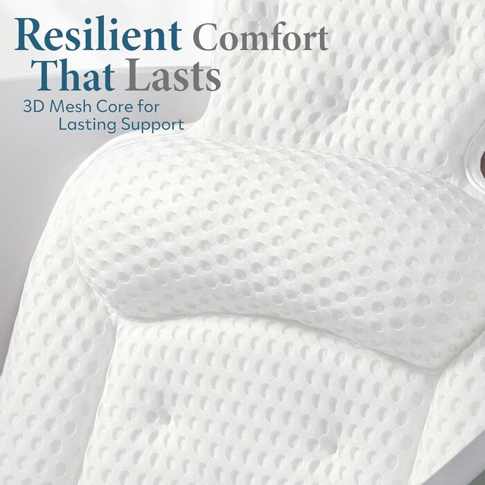 Подушка для ванни з підтримкою голови та шиї, антиковзаюча, з 54 присосками, м'яка сітчаста тканина 3D, для розслаблення та спа-процедур, бежева