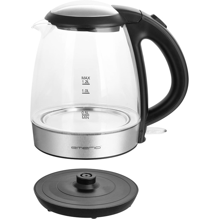 Електричний чайник EMERIO з об'ємом 1.7 л, 2200 Вт, синя LED-підсвітка, 360° підставка, скло Borosilikat, без BPA, WK-119988.7