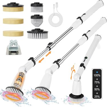 iDiskk Electric Spin Scrubber, Upgraded IPX7 Bathroom Scrubber, Shower Cleaning Brush with Adjustable and Detachable Handle, Dual Speed, Electric Cleaning