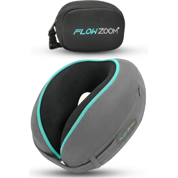 Подушка для шиї FlowZoom Dream Pro з додатковою бічною підтримкою та регульованим липучкою кріпленням - подушка для подорожей в літак з піною з пам'яті - з чохлом та подарунковою упаковкою - Сірий